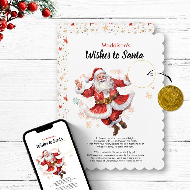 Önskemål till Santa DIY Coin Card Personlig Namn Inbjudningar (Wishes to Santa DIY Coin Card Personalized Name  christmas childrens gift magic northpole letter fun)