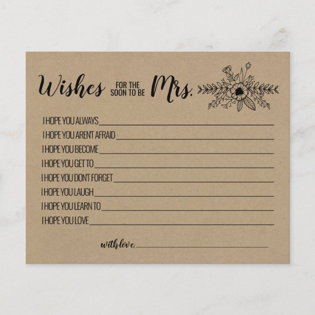 Önskemål till Soon som är mrs Advice Rustic Card (Framsida)