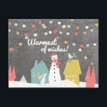 Önskemål Vintage Stil jul Snögubbe i Helg Vykort<br><div class="desc">Ett modernt vykort i vintage stil helgdag med ett lycklig snögubbe som står utanför snö under en rad färgstarka twinkling-helgdag ljus. Ett sött kort för att skicka dina vänner och kära en charmerande önskan för de varmaste helgdagarna till jul! De här vackra vykorten är bra samordnade med hela den motsvarande...</div>