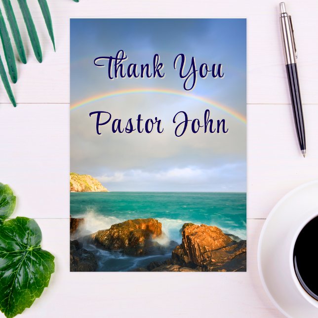 Önskemannad känsloupplevelse av Ocean Rainbow Past Tack Kort (Ocean Rainbow Pastor Appreciation Thank You Card
)