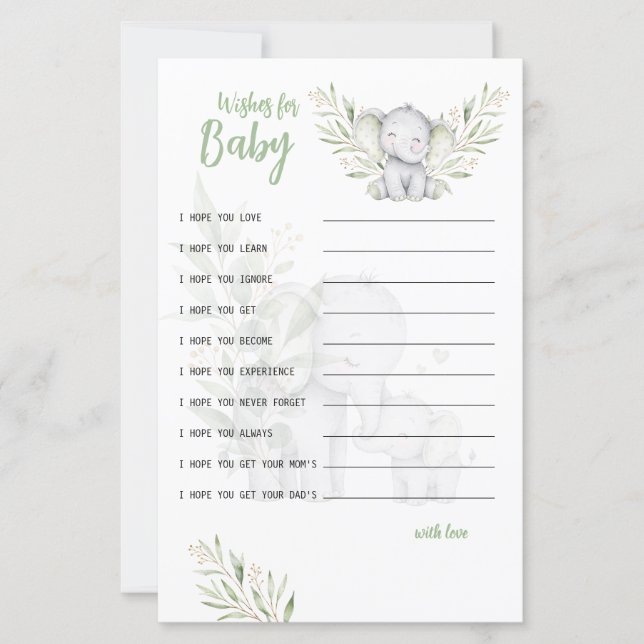 Önskningar för Baby Elephant Eucalypt Baby Shower- (Framsida)