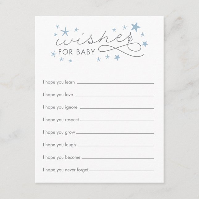 Önskningar för Baby Star Baby Shower Spelkort Blå (Framsida)