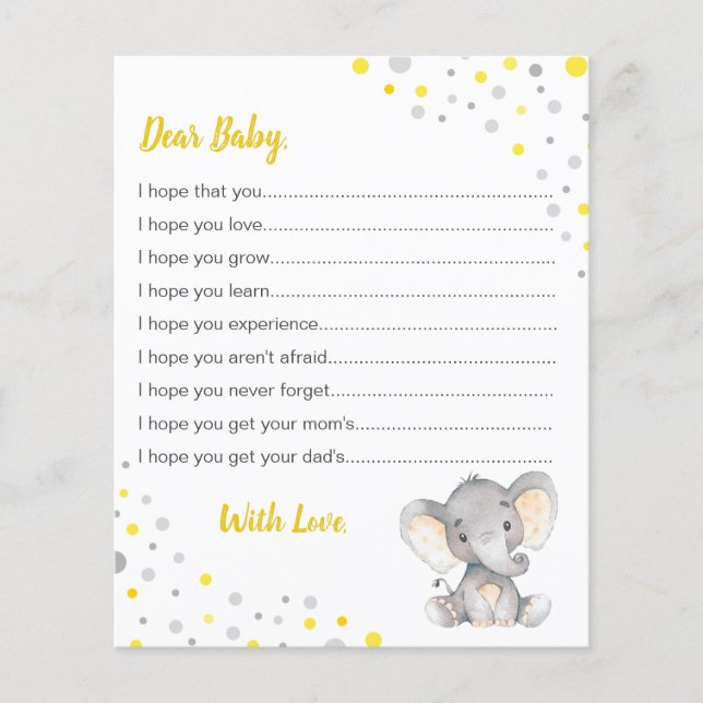 Önskningar för Baby Yellow Gray Dot Elefant Babyfe (Framsida)