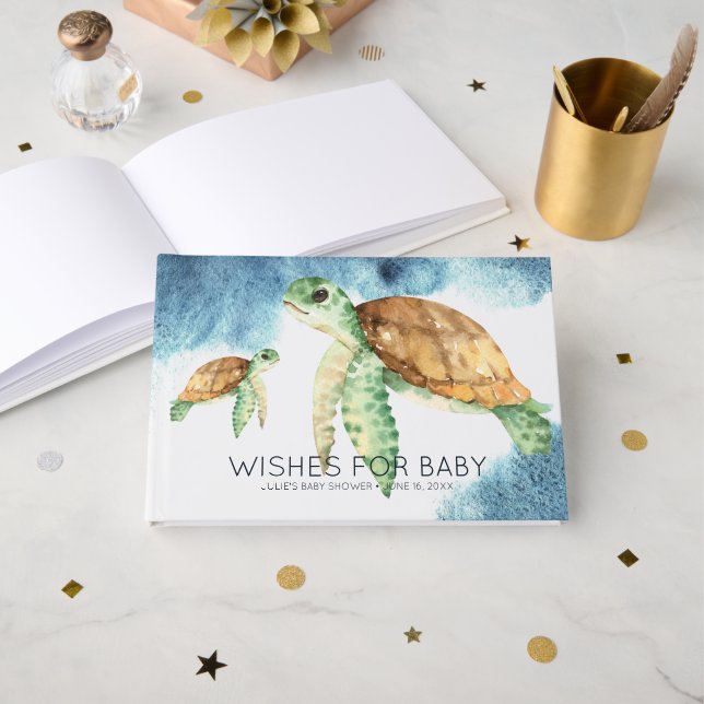 Önskningar för bebis | Havssköldpaddor Baby Shower Gästböcker (Framsida öppen)