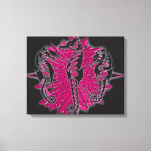Ont bevattnar Seahorses på rosa sjögräs Canvastryck