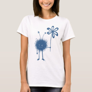 Ont kvinnligt blommakryp för blått tee shirt