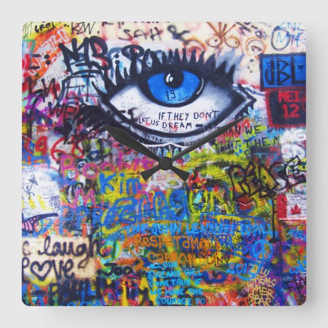 Ont öga för blåttgrafitti fyrkantig klocka (Framsida)