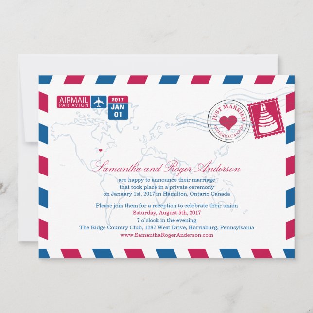 Ontario Canada Luft Mail Post Wedement Reception Inbjudningar (Framsida)
