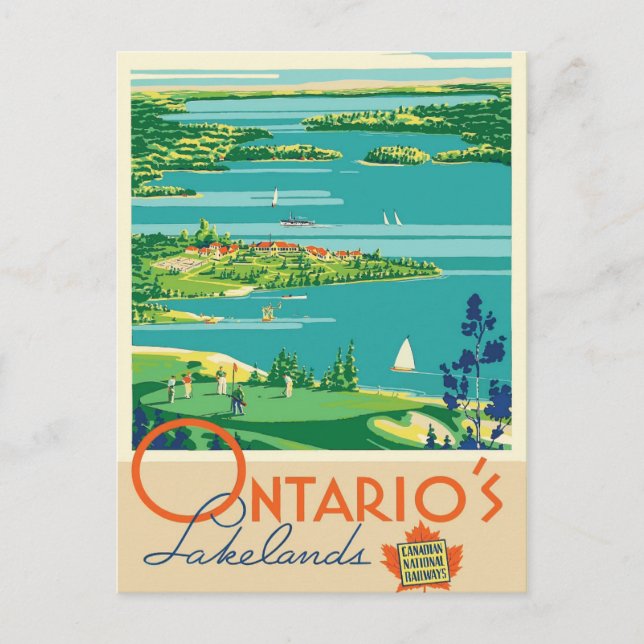 Ontario Canada sjöar vintage resor vykort (Framsida)