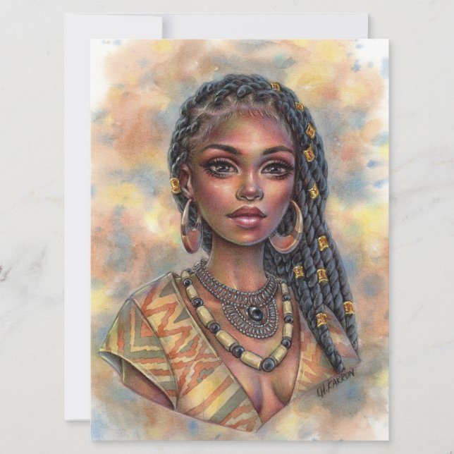 Onyx Black Afrika Woman Jewelry Braids Art Card (Framsida)