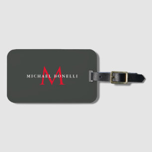 Onyx Black Red Monogram Modern Minimalist Bagagebricka