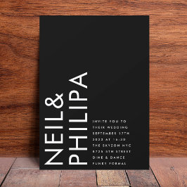 Onyx Black Ultra Modern Bold NAMN Enkel Bröllop Inbjudningar