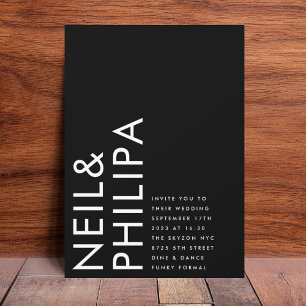 Onyx Black Ultra Modern Bold NAMN Enkel Bröllop Inbjudningar