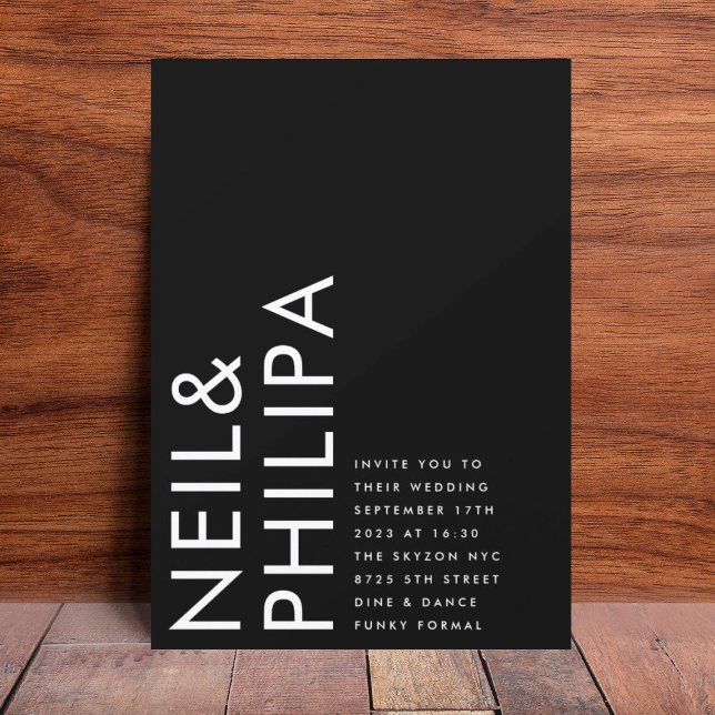 Onyx Black Ultra Modern Bold NAMN Enkel Bröllop Inbjudningar (Skapare uppladdad)