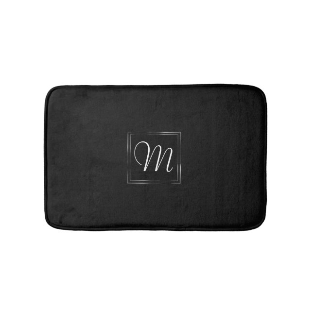 Onyx Black Velvet | Kalkboard Grunge Monogram Badrumsmatta (Framsidan)