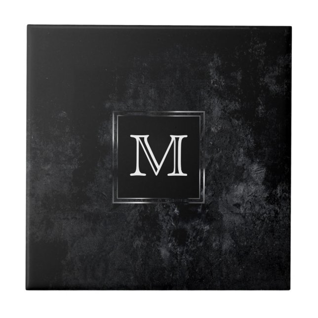 Onyx Black Velvet | Kalkboard Grunge Monogram Kakelplatta (Framsidan)
