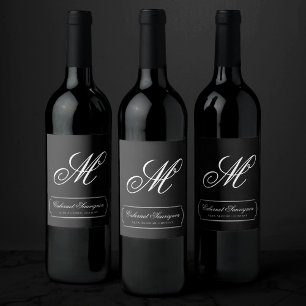 Onyx Black Velvet   Kalkboard Grunge Monogram Vinflaska Etikett