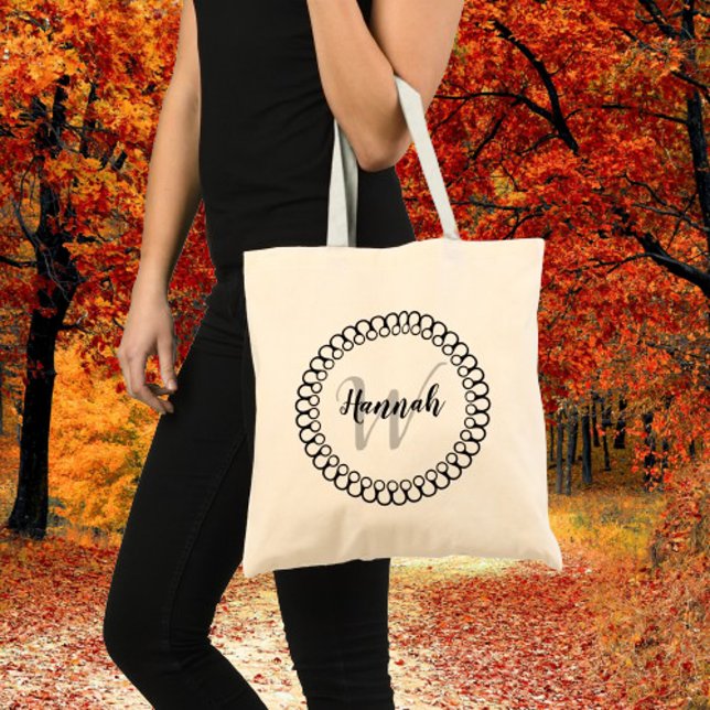 Onyx dekorativ cirkel Anpassa monogramverktyget Tygkasse (Onyx Decorative Circle Personalize Monogram Tote Bag)