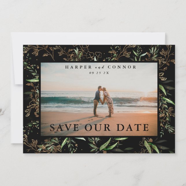 Onyx Elegant Boho Golden Sage Eucalyptus Photo Spara Datumet (Framsida)