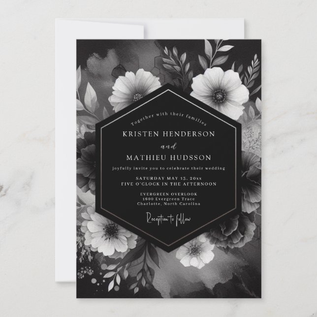 Onyx Floral Noir Wedding Inbjudningar (Framsida)