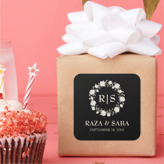 Onyx Grace Black and Ivory Wedding Fyrkantigt Klistermärke