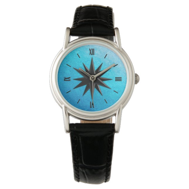 Onyx-kompass ro - bakgrunden till turkos-glas armbandsur (Framsida)