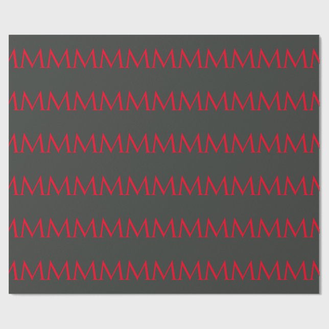 Onyx Svart Röd Monogram Modern Minimalistisk Presentpapper (Platt)