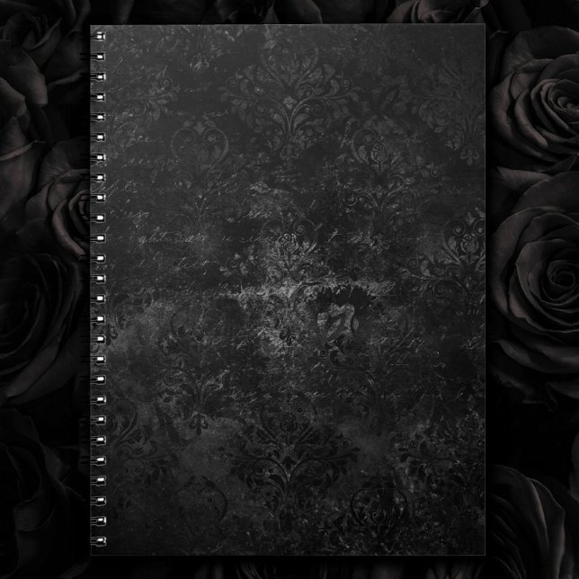 Onyx Velvet Damask | Black Grunge Goth Glam Blommi Anteckningsbok (Skapare uppladdad)