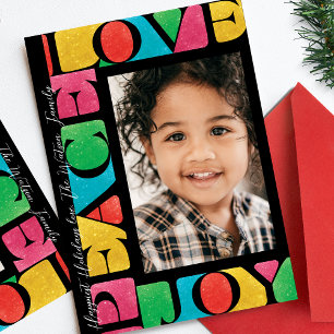onyxfärgad KÄRLEK PEACE JOY ett foto modern Julkort