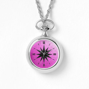 Onyxkompasset steg - orchidexponeringsglasbakgrund armbandsur