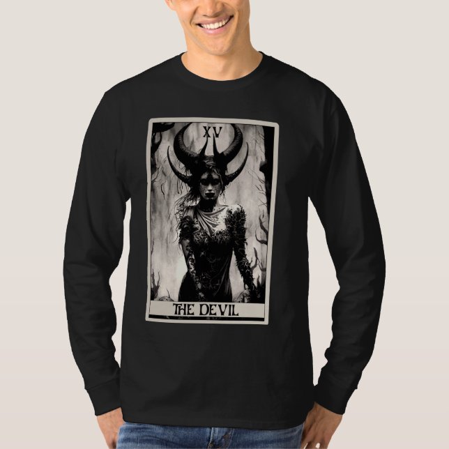 Oockult Mörk Art-skräck Djävulen Tarot Card T Shirt (Framsida)