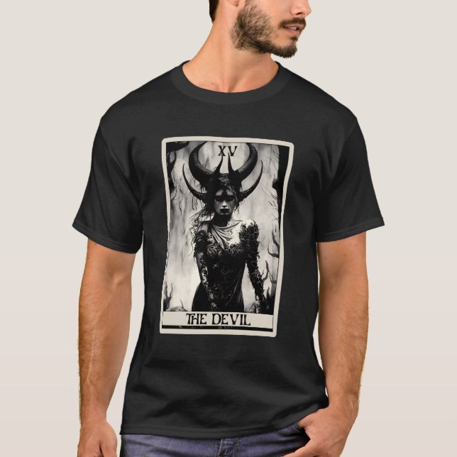 Oockult Mörk förskräckt Djävulen-Tarot Card T Shirt (Framsida)