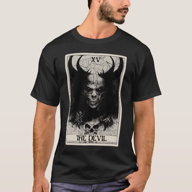 Oockult Mörk Horror Djävulen Tarot Card T Shirt (Framsida)