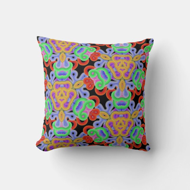 Oodlar av nudlar, färgader på svart kudde (Framsida)