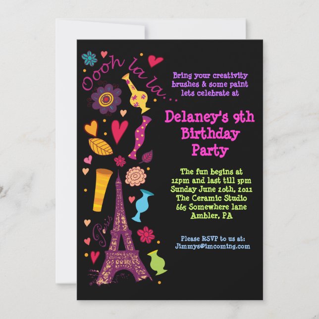 Ooh La Paris Födelsedagsfest inbjudan (Framsida)