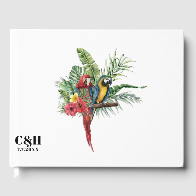 Öön Paradise Birds Tropical Blommigt Bröllop Gästböcker (Framsida)