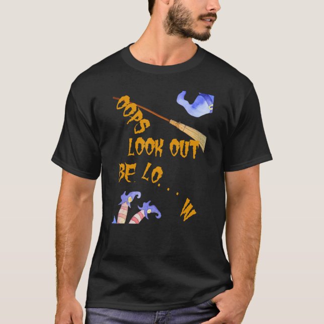 Oops Fallen Flies Witch Halloween T Shirt (Framsida)