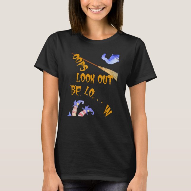 Oops Fallen Flies Witch Halloween T Shirt (Framsida)