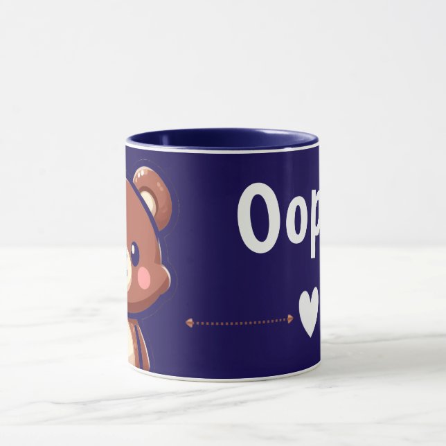 Oops Teddy Bear Coffee Mug with Heart | Cute Blue  Mugg (Center)