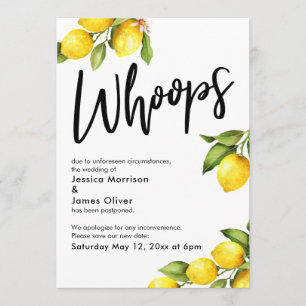 Oops Watercolor Lemons Postponed Bröllop Card Inbjudningar