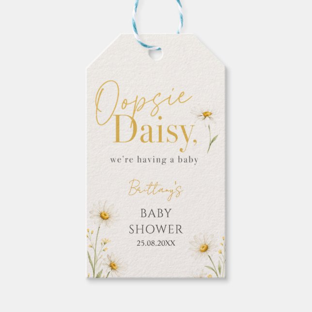 Oopsie Daisy Baby Shower Minimalist Presentetikett (Framsidan)