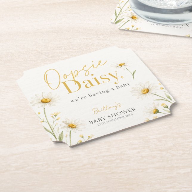 Oopsie Daisy Minimalistisk Akvarell Baby Shower  Underlägg Papper (Vinklad)