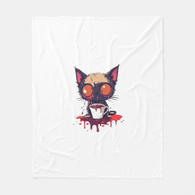 Oopsie Meow - Ledsen Kawaii Cat Coffee Älskare Fleecefilt (Framsidan)