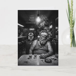 Oordnad Santa-diner som röker mörkt jul Kort