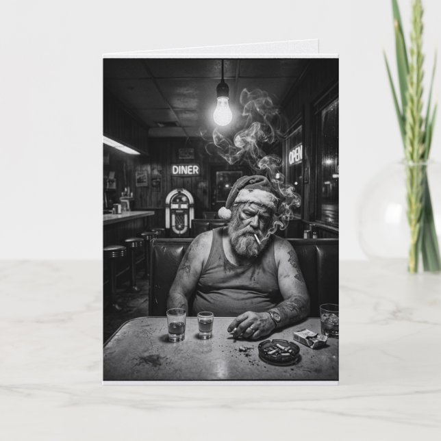 Oordnad Santa-diner som röker mörkt jul Kort (Framsida)