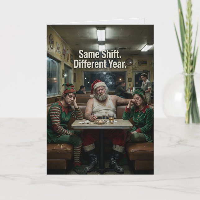 Oordnade Tomte Elver Restaurang Mörk Humor Kort (Framsida)