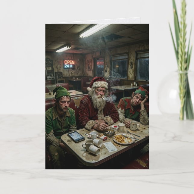 Oordnade Tomte Elver Restaurang Mörk Humor Kort (Framsida)