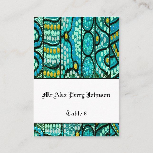 Ooriginellt sittande Bröllop Bord, färjeblått Placeringskort (Framsida)