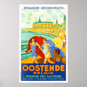 Oostende Belgium Vintage resor Poster återställt
