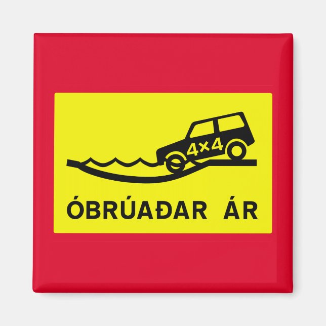 Oöverbryggad flod, trafikskylt, Island Magnet (Framsidan)